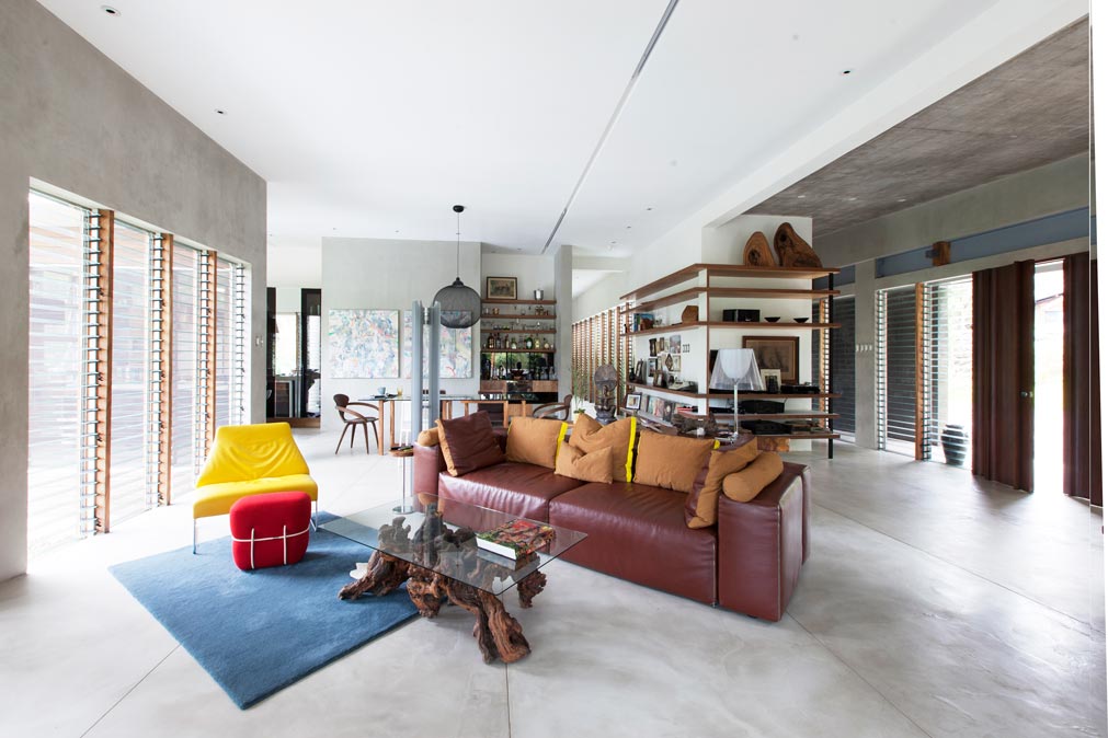 View of the living and dining areas from the verandah.