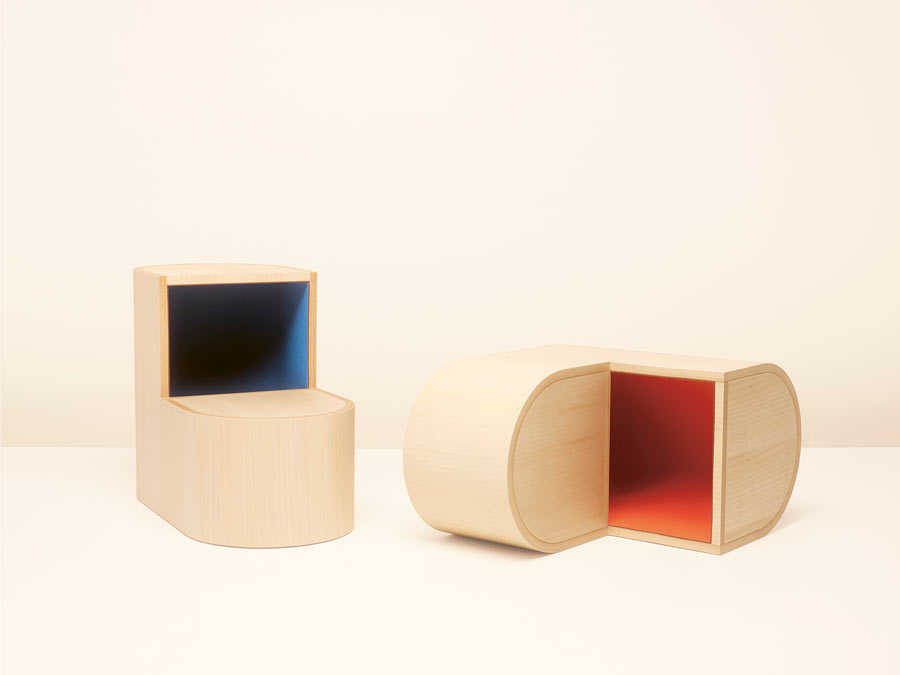 11. Sabot hide and sit stool in natural maple and poppy orange or Zanzibar blue