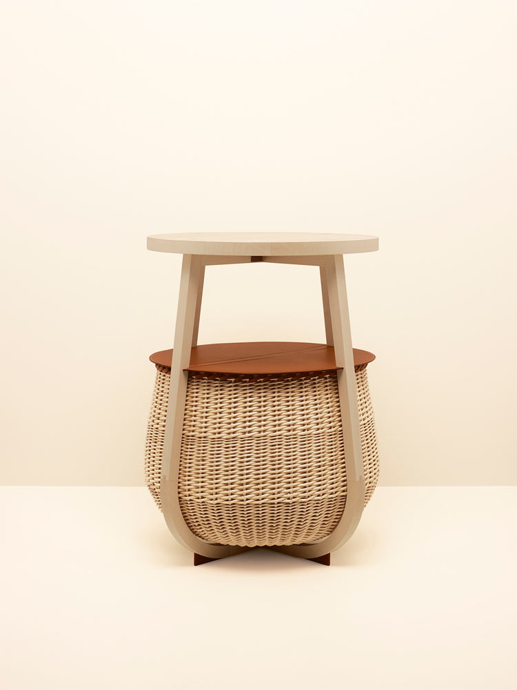 12. Picotin  occasional table in natural maple fawn H bullcalf and natural woven wicker
