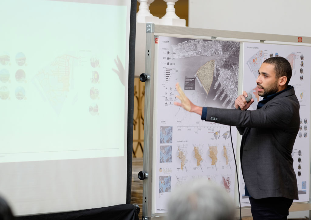 The Manila Studio 2018 group studying the Baseco area presents their site study during pin-ups at the Ayntamiento de Manila