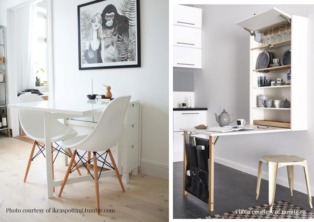 CDATA[Condo dwellers with small spaces to work with often sacrifice a few furniture pieces when decorating their abodes. The dining area gets sacrificed sometimes because condo dwellers often eat out. However, having a dining area in your home is not impossible, regardless if you live a small unit. Here are 4 dining table ideas that will help you incorporate a dining area in your tiny condo.1 Dining And Coffee
For small studio units, multi-use furniture is going to be your best friend. Your unit itself is a multi-use space, so it’s just fitting that your furniture pieces function the same way. For instance, when choosing a table for dining and extra surface area in your kitchen-living area, opt for a coffee table that can transform into a dining table. This doesn’t just save you floor space, but also saves you from buying extra furniture.
Here’s a real local condo that used this space-saving hack! It’s from Primea Design Studio.
2 Hide-away, Fold-out Or Pull-out
You can also save space with hide-away, fold-out or pull-out dining tables. Take cues from the Murphy bed which you can hide in a closet when you’re not using it. The same idea goes with pull-out dining tables that can appear from underneath the kitchen counter or the kitchen island. If you prefer dining tables you can move around, choose a foldable table. ![