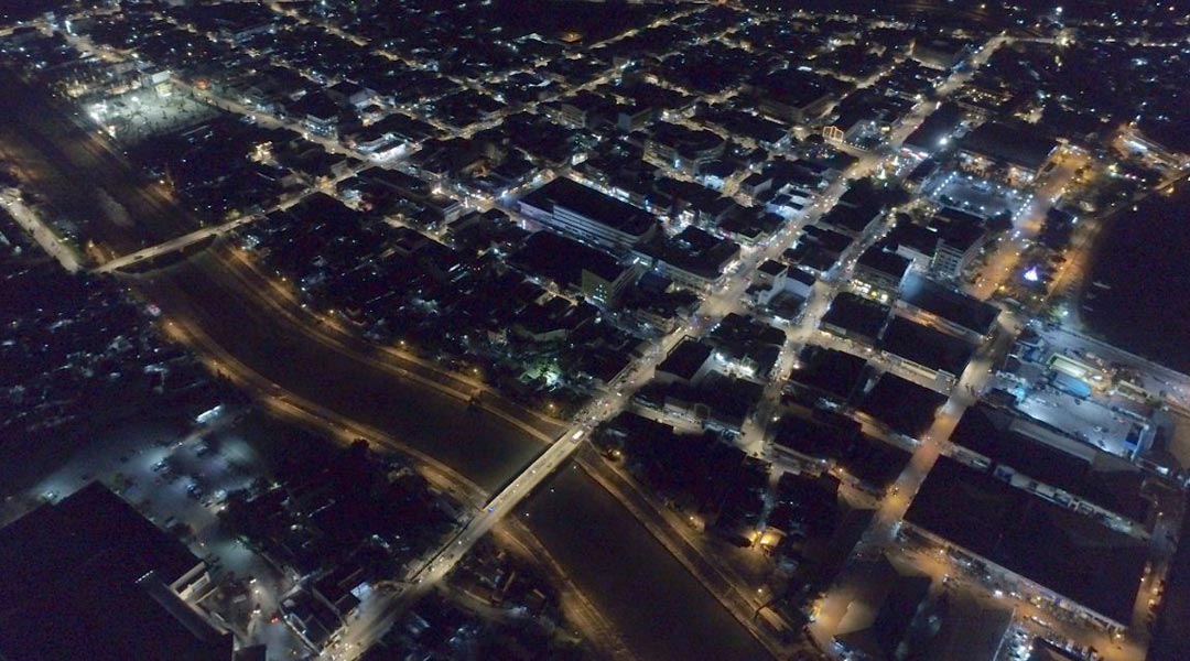 An aerial view of Ormoc City, Leyte, with its new LED lighting