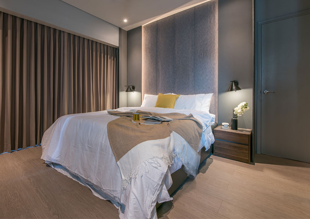 condoliving spaces modern minimalist young family condo masters bedroom