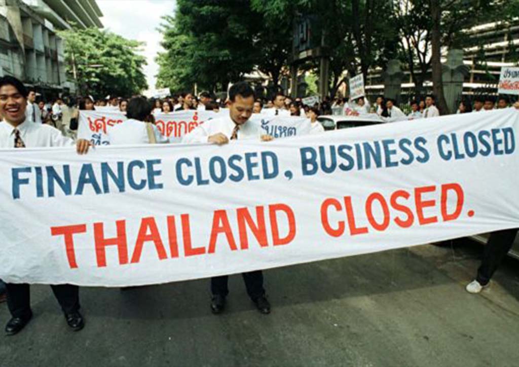 Finance sector employees protest in Bangkok in November 1997