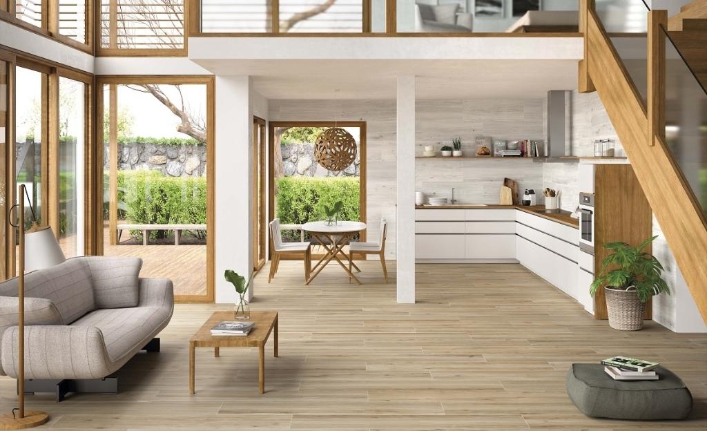 Floors with wood-looking tiles from Wilcon have a timeless visual appeal to create a zen-like vibe within your home.