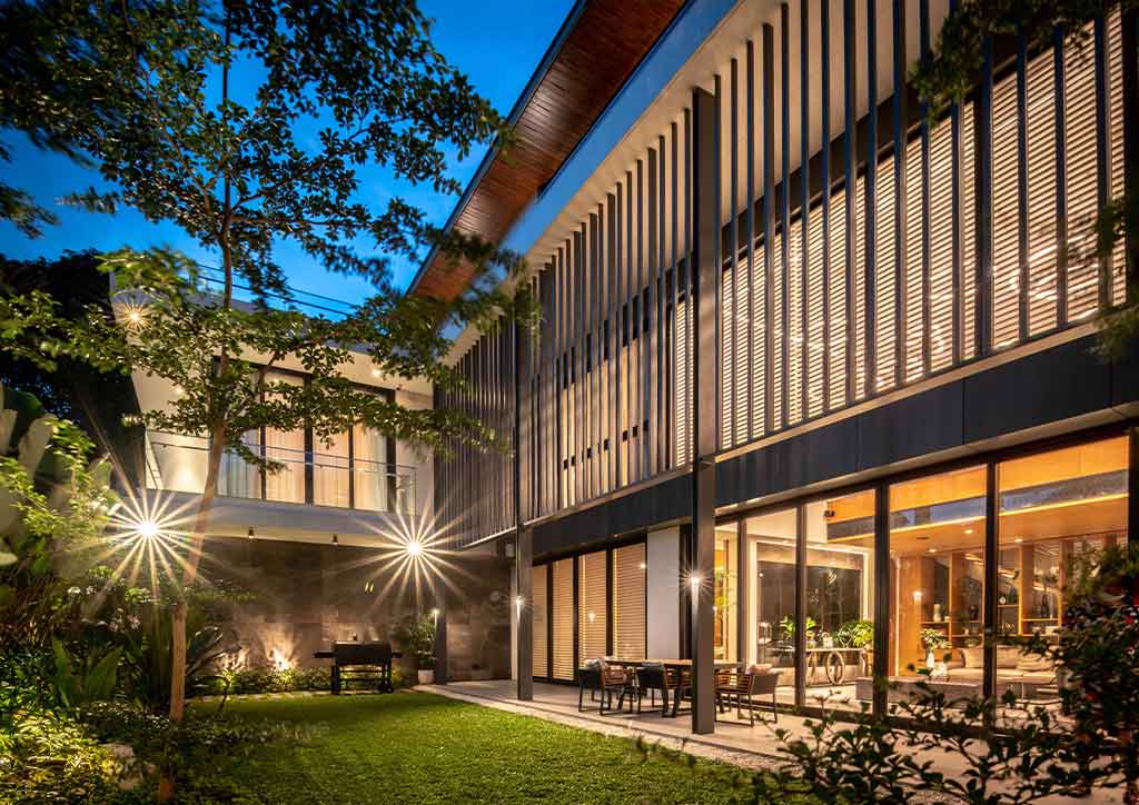 B residence courtyard at night