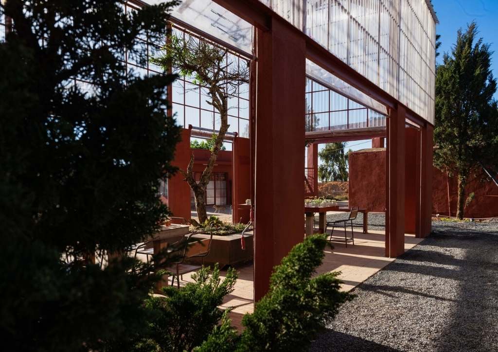 The inner courtyards of a refurbished tea factory in Vietnam.