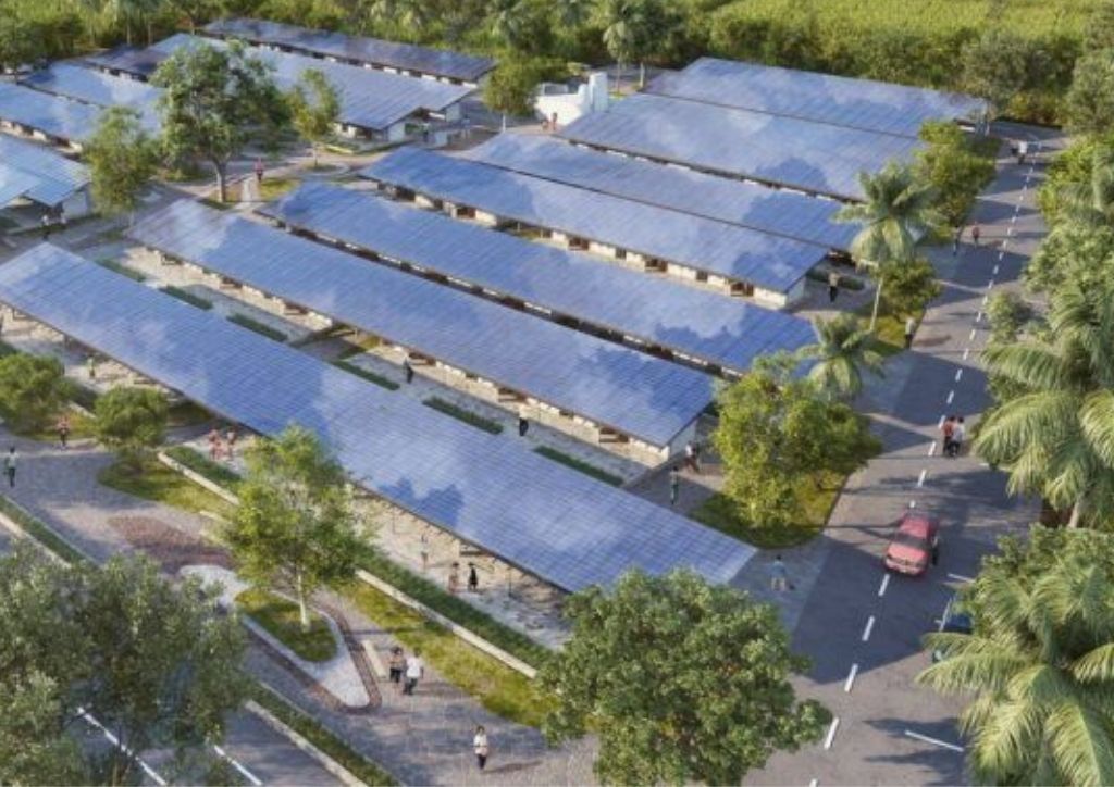 Rows of prefab houses create a community that's accessible to everyone.