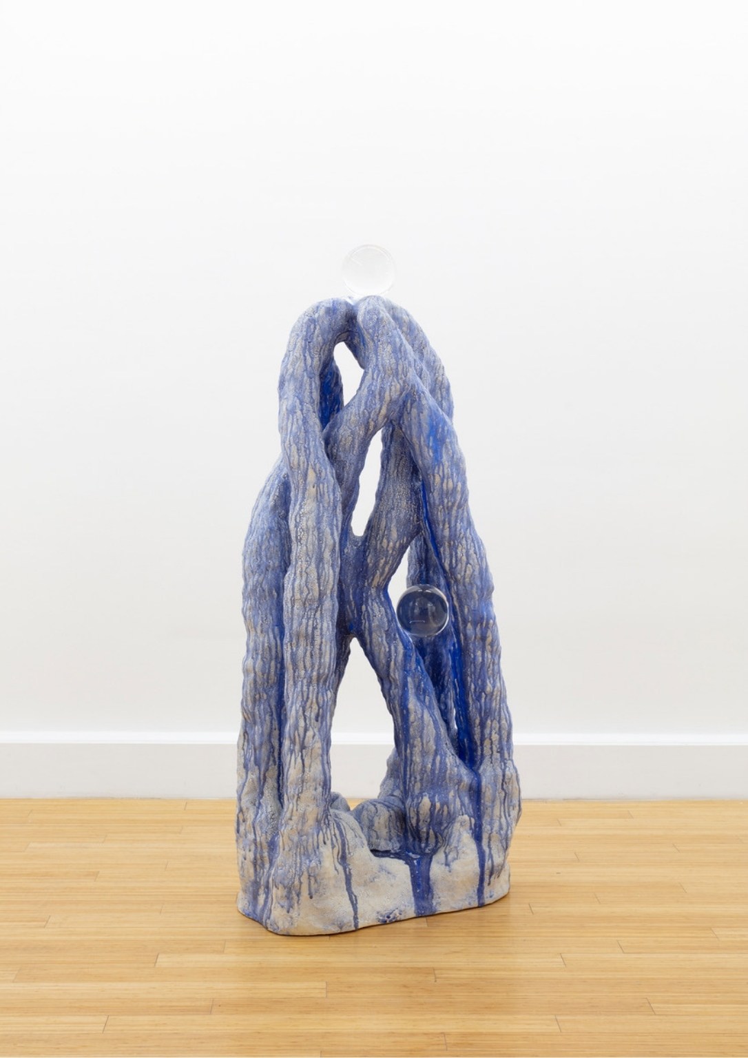 An organic blue sculpture featuring biophilic design