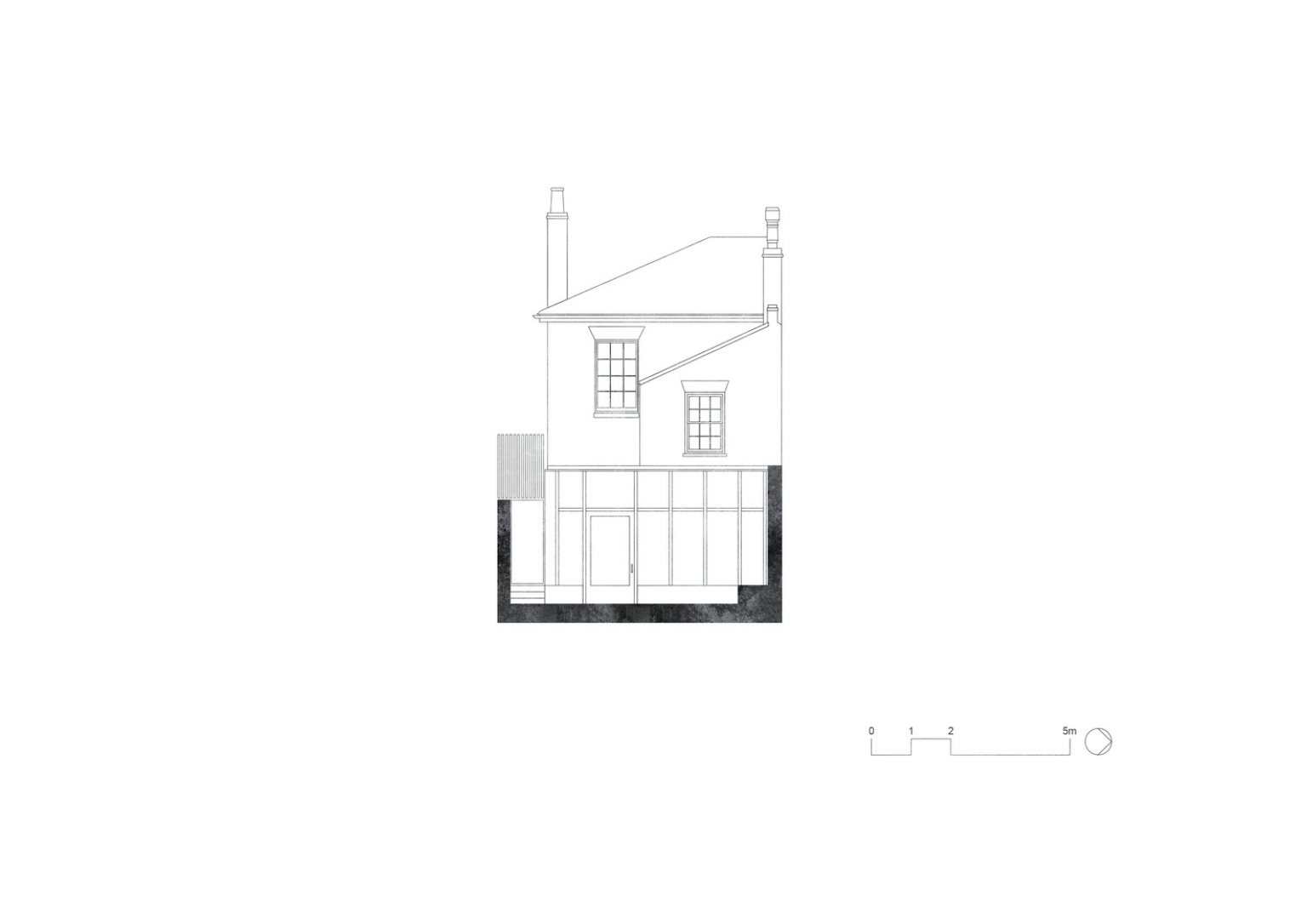 side elevation of home with extension