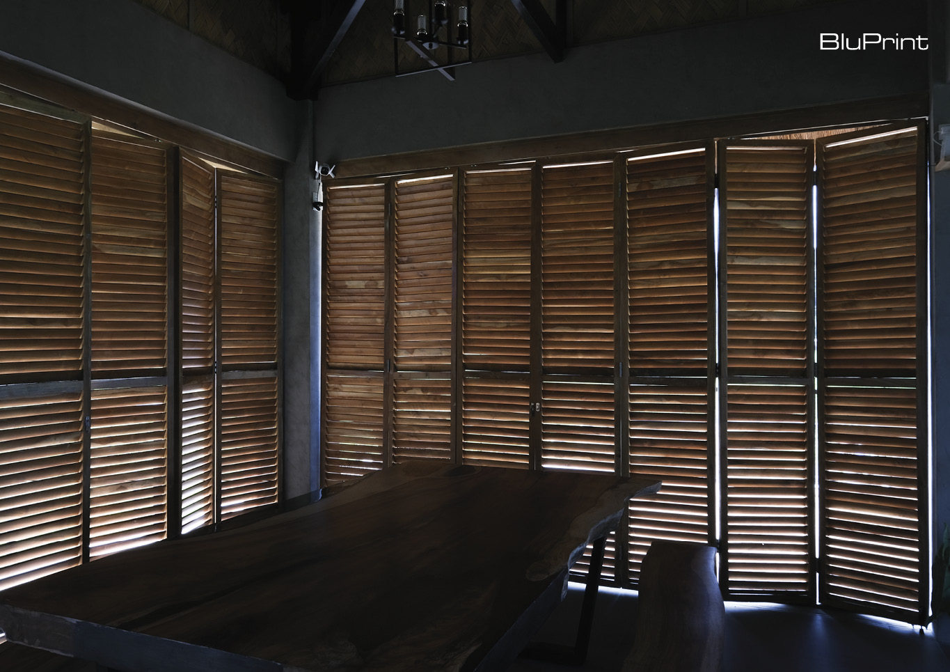 Contemporary nipa hut interior shot - closed windows