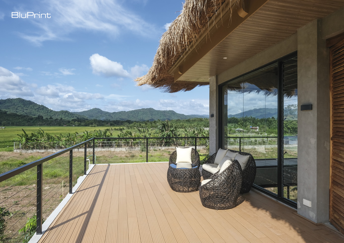 Contemporary nipa hut interior shot - balcony