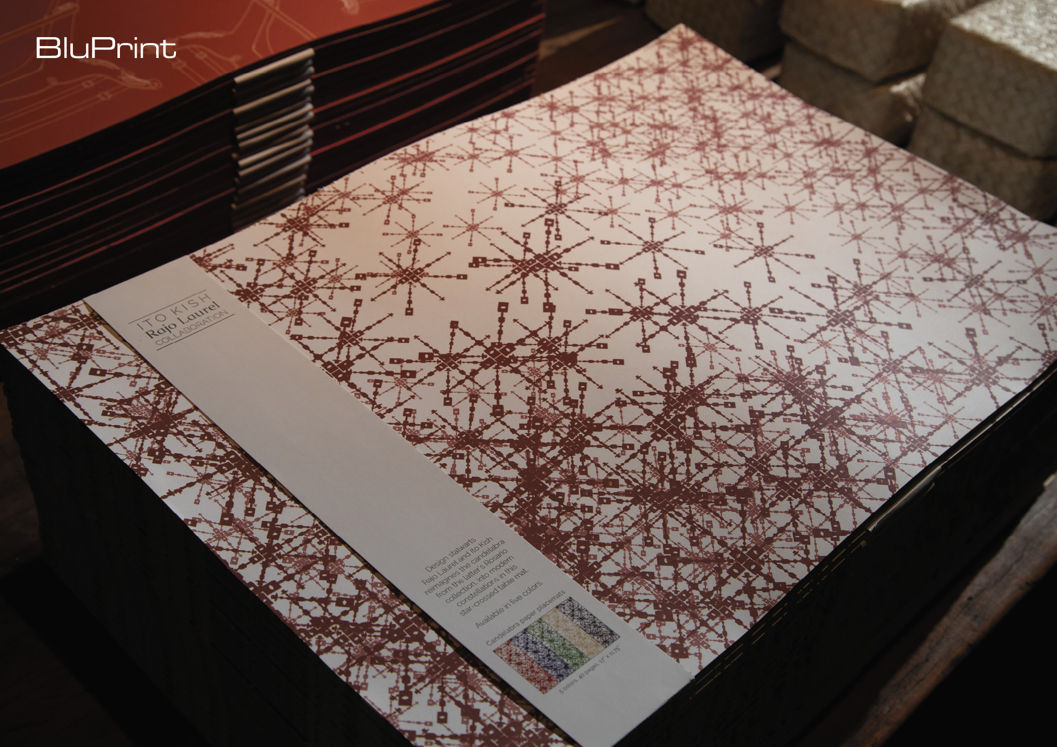 candelabra paper placemats designed by Ito Kish and Rajo Laurel