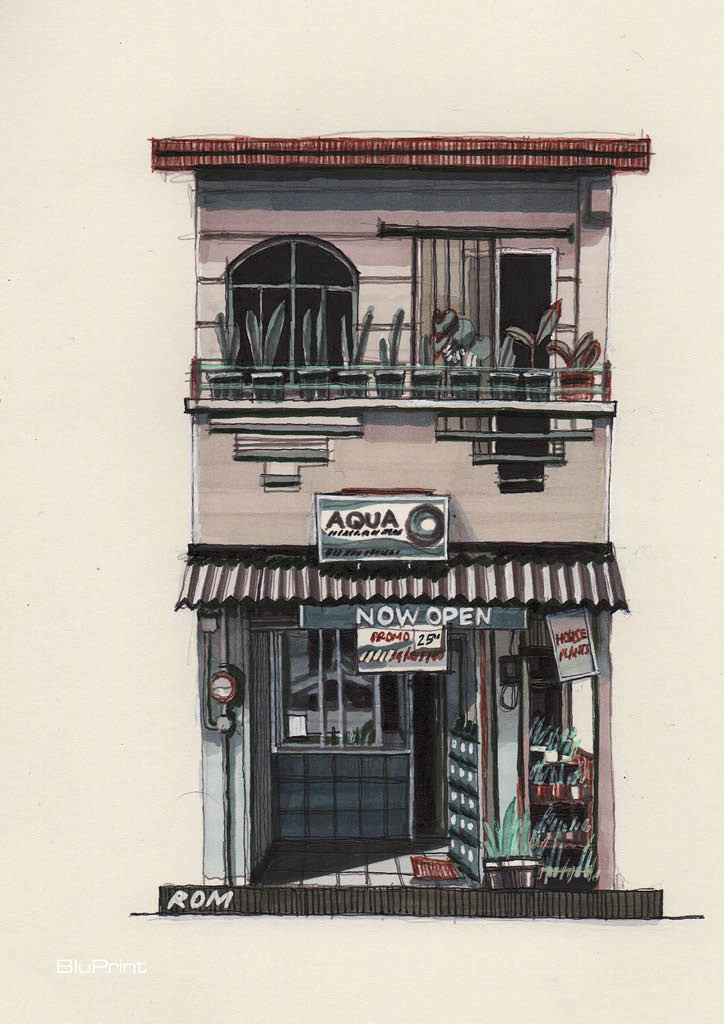 Water refilling station plus small plant shop, pen and markers. Art by Rommel Cahilo