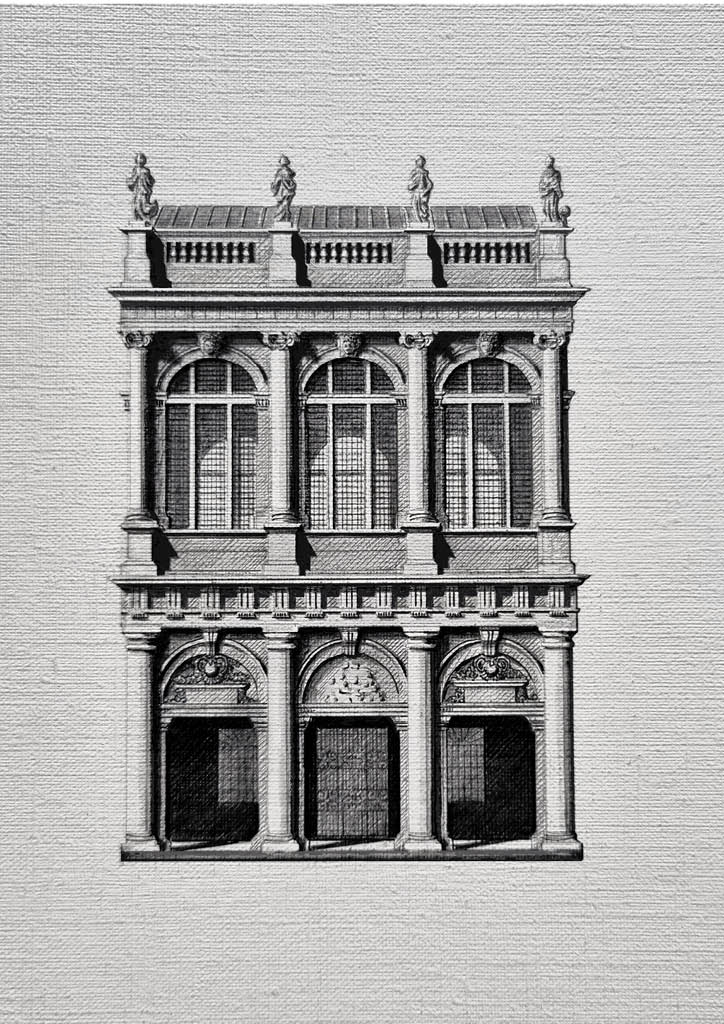 An illustration of Wren Library at Trinity College by Chris Henton