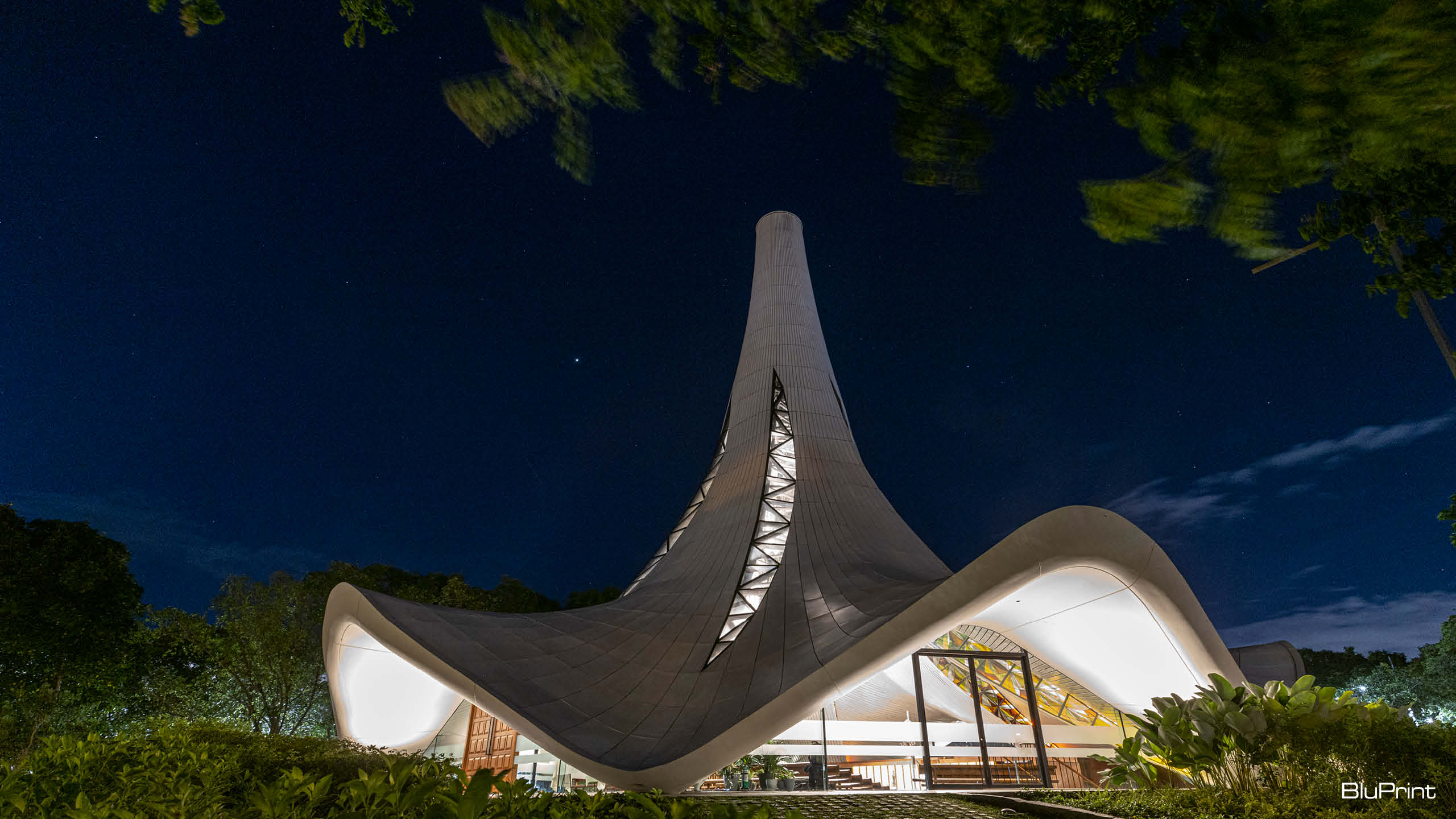 Night shot of the Our Lady of Lourdes Chapel in Filinvest Alabang
