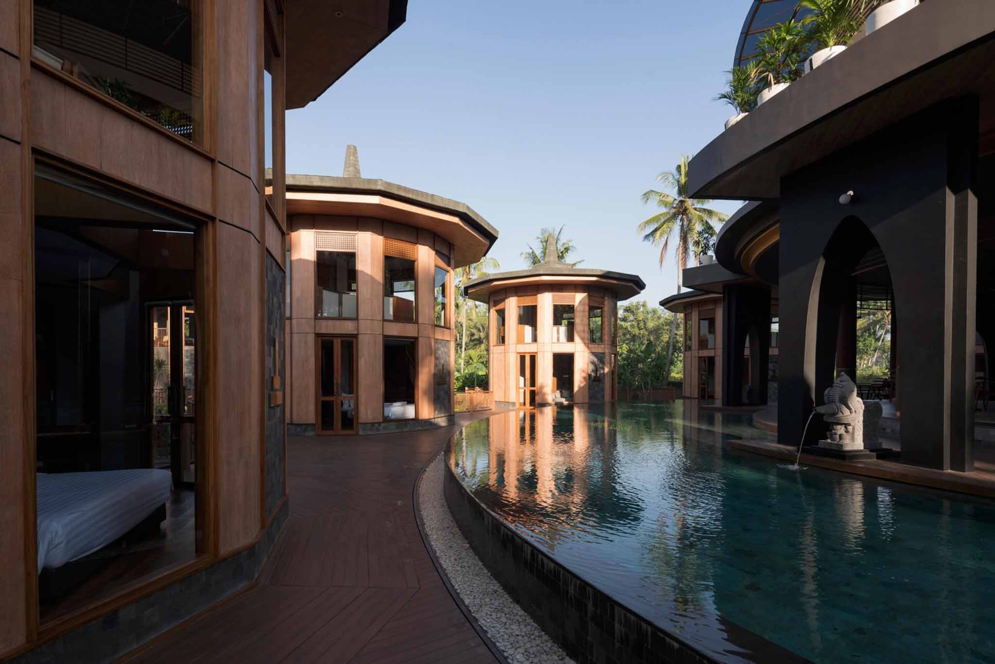 Inside are a collection of individual two-story villas 