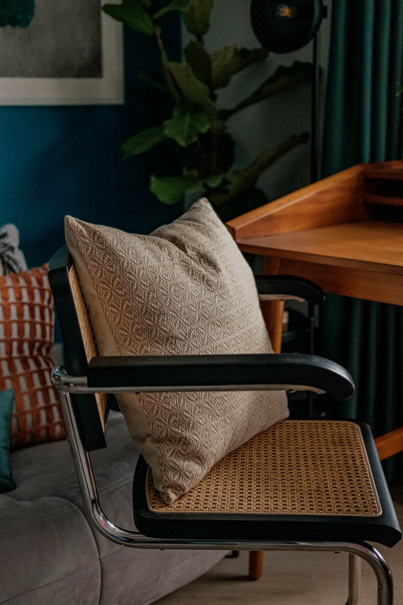 The Cesca Armchair paired with Hablon Pillows.