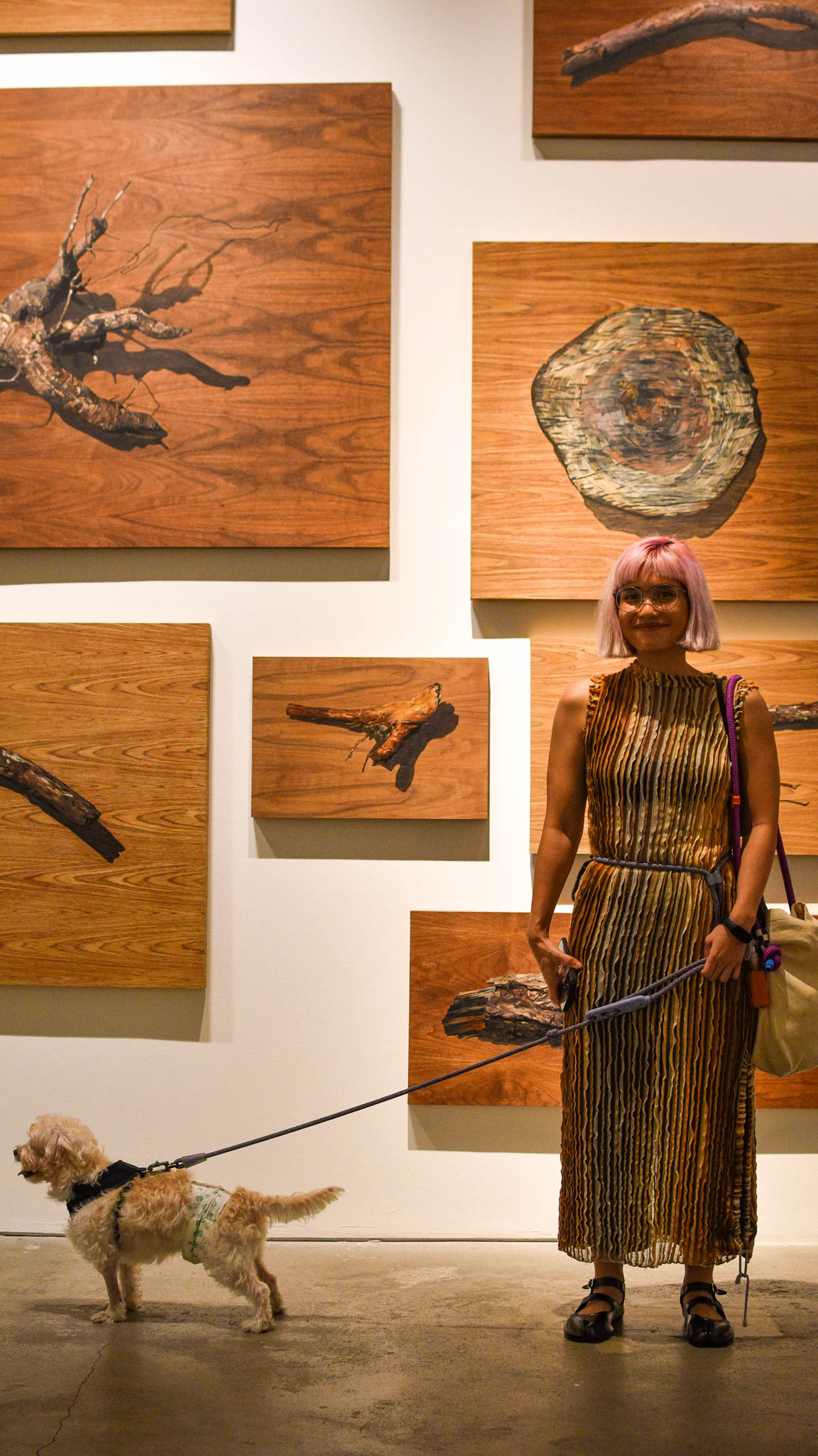 Isabel Santos with her four-legged baby during the opening of Nona Garcia's solo show at Silverlens. Photo courtesy of Patrick de Veyra