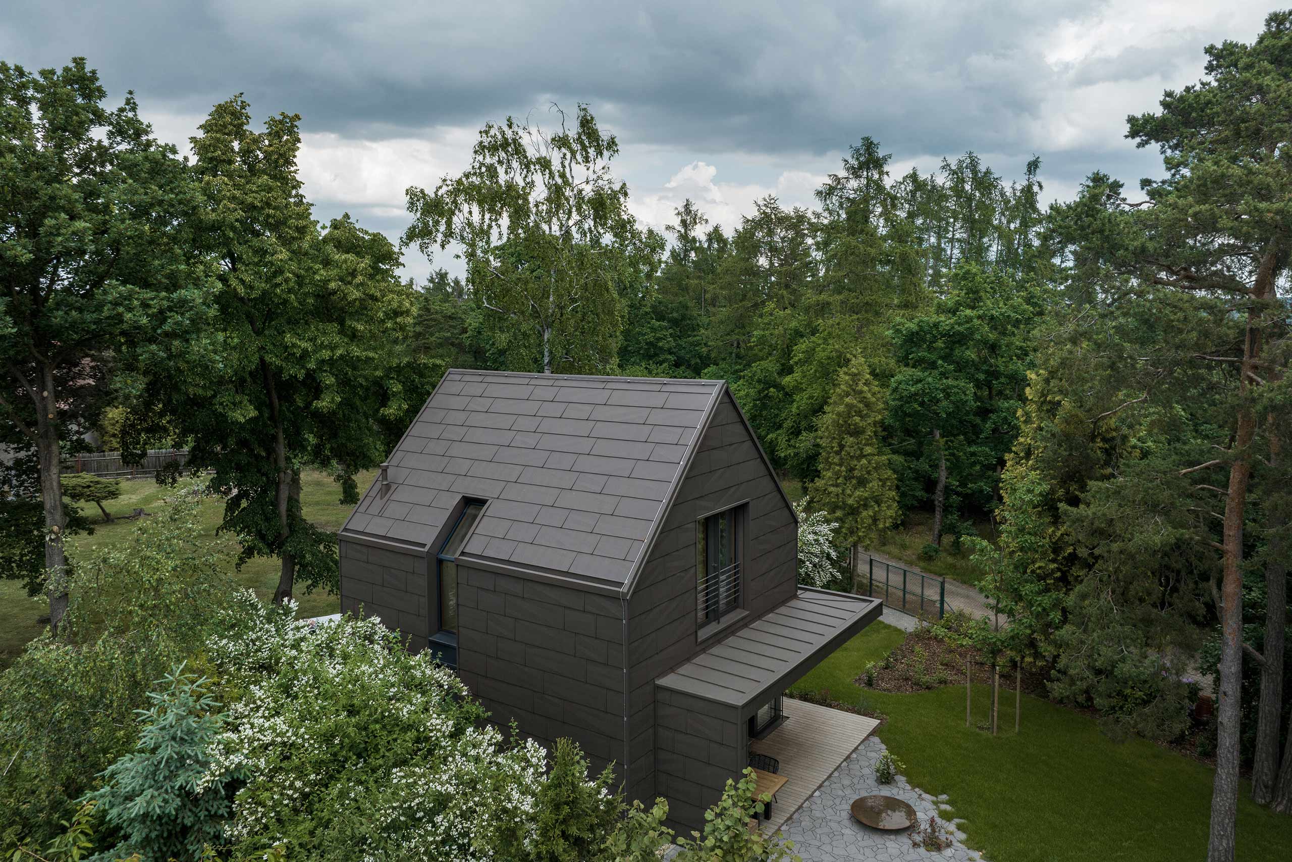 aerial view of the cabin in nature
