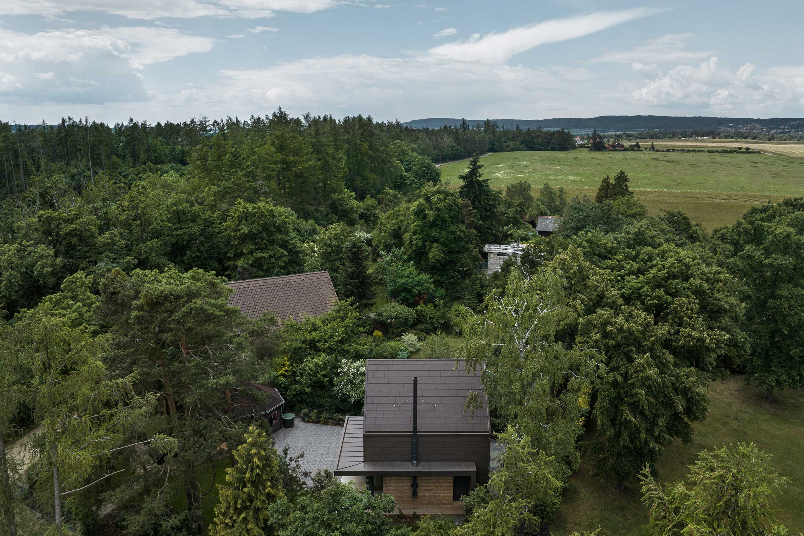 aerial view of the cabin in nature