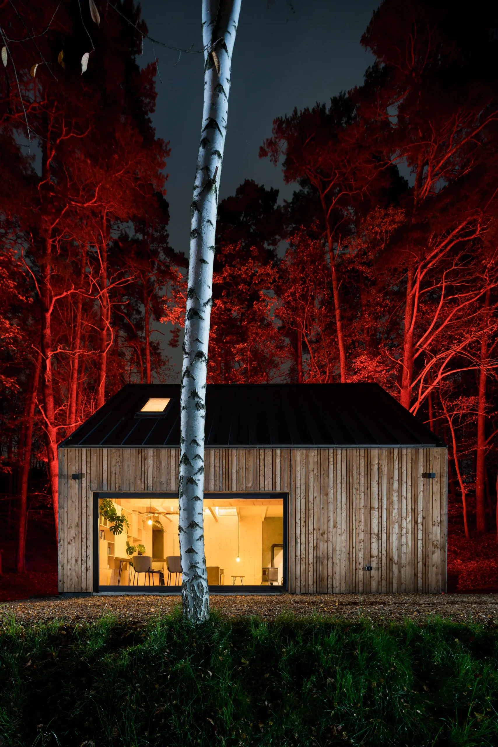 Hytta Cabin at night