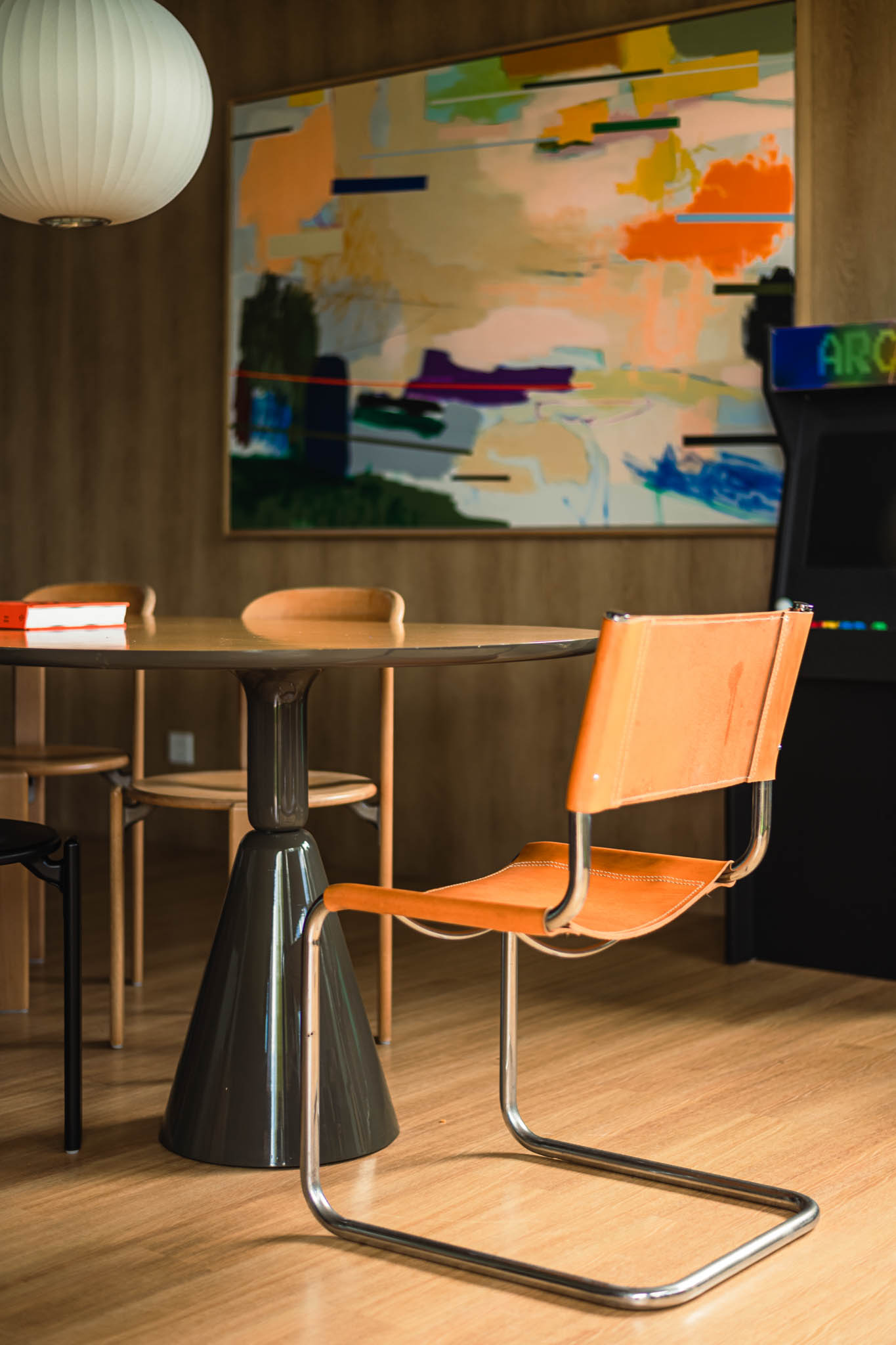 Abstract art in the dining room.