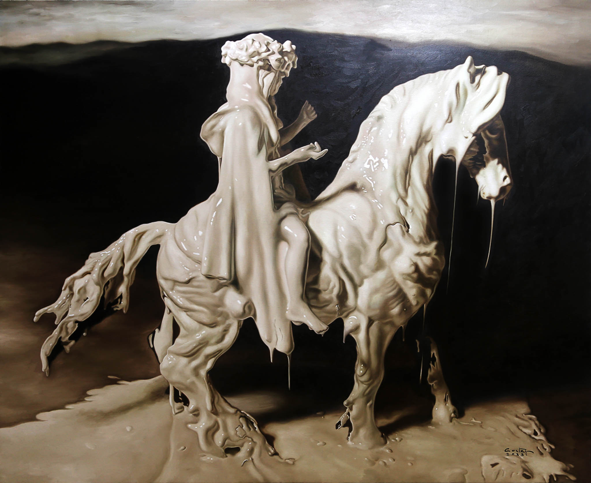 BluPrint-2023-December-IN-ARTICLE-(TURN OF THE TIDE)-11 - BluPrint A white mixed media sculpture of a woman on a horse entitled "Reinforcement"