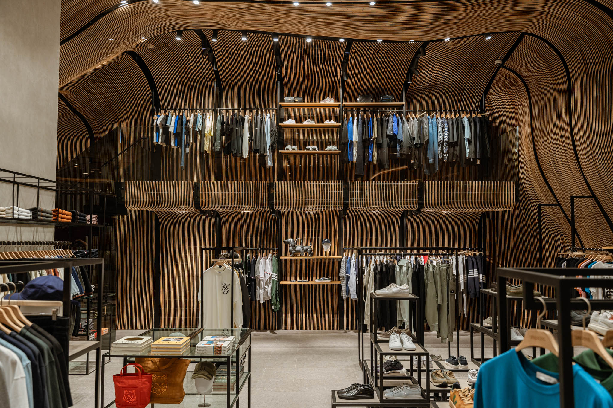 The inside of UNVERS NUSTAR, with fashion items from the world's premier designers on display.