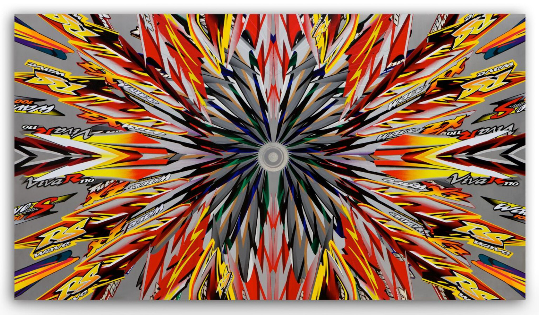 A colorful piece of art work with geometric forms.