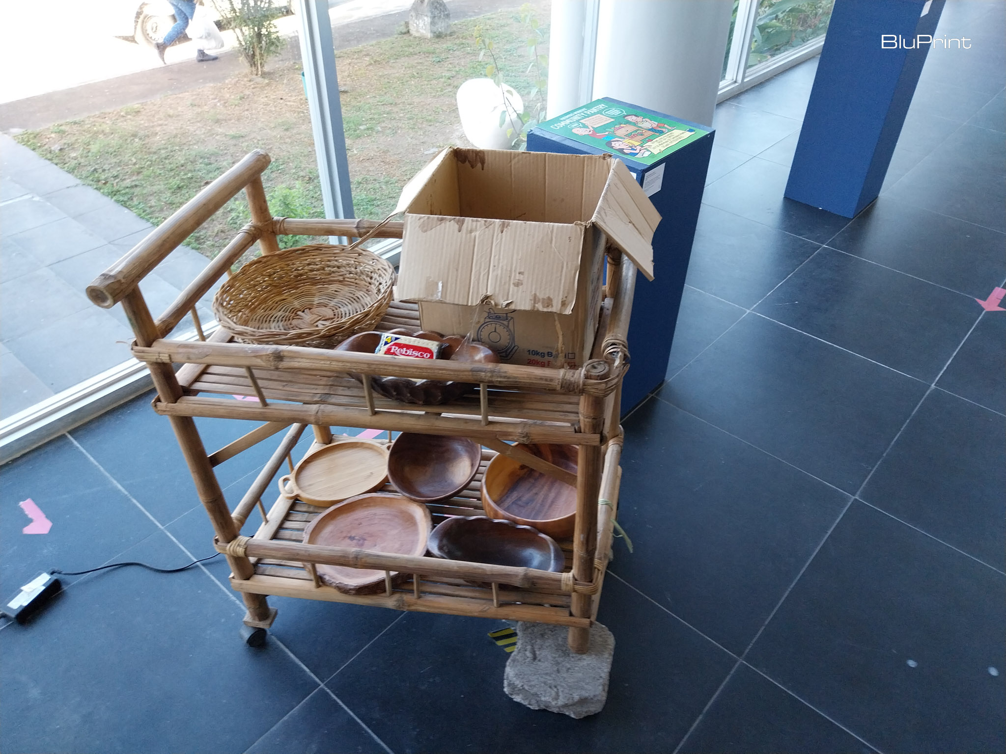 The original bamboo furniture for the first Community Pantry, as shown in the "Warm Bodies" exhibit. Photo by Elle Yap.