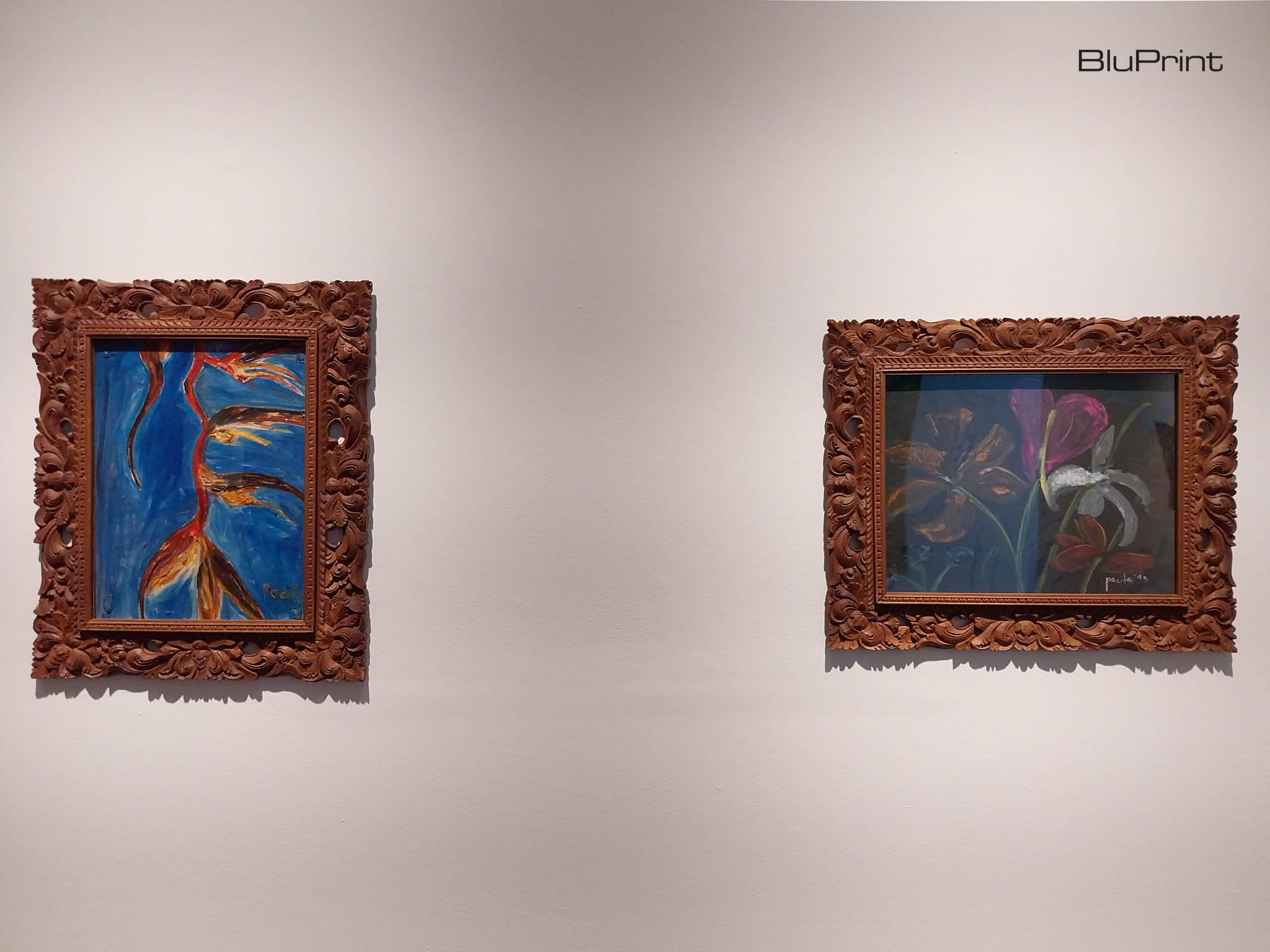 "Red Bunga Pisang-pisangan"and "White Iris and Anthurium" by Pacita Abad. Photo by Patricia F. Yap.