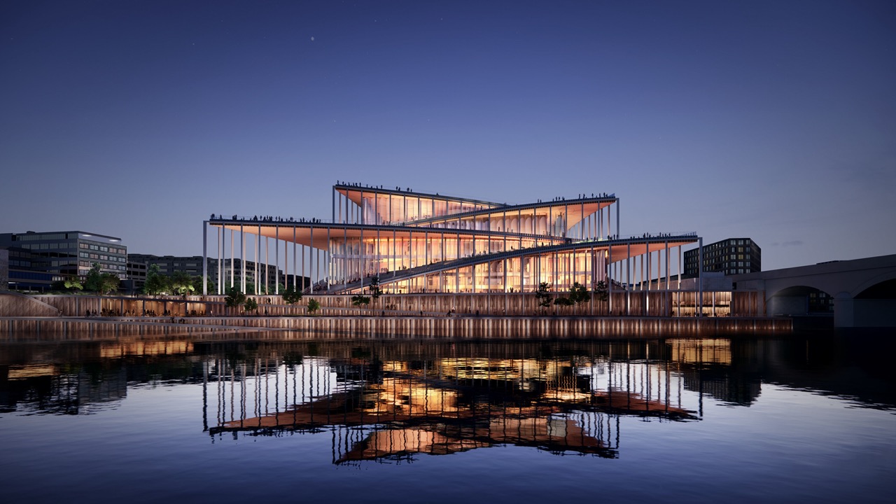 Riverside view of Music Hall.