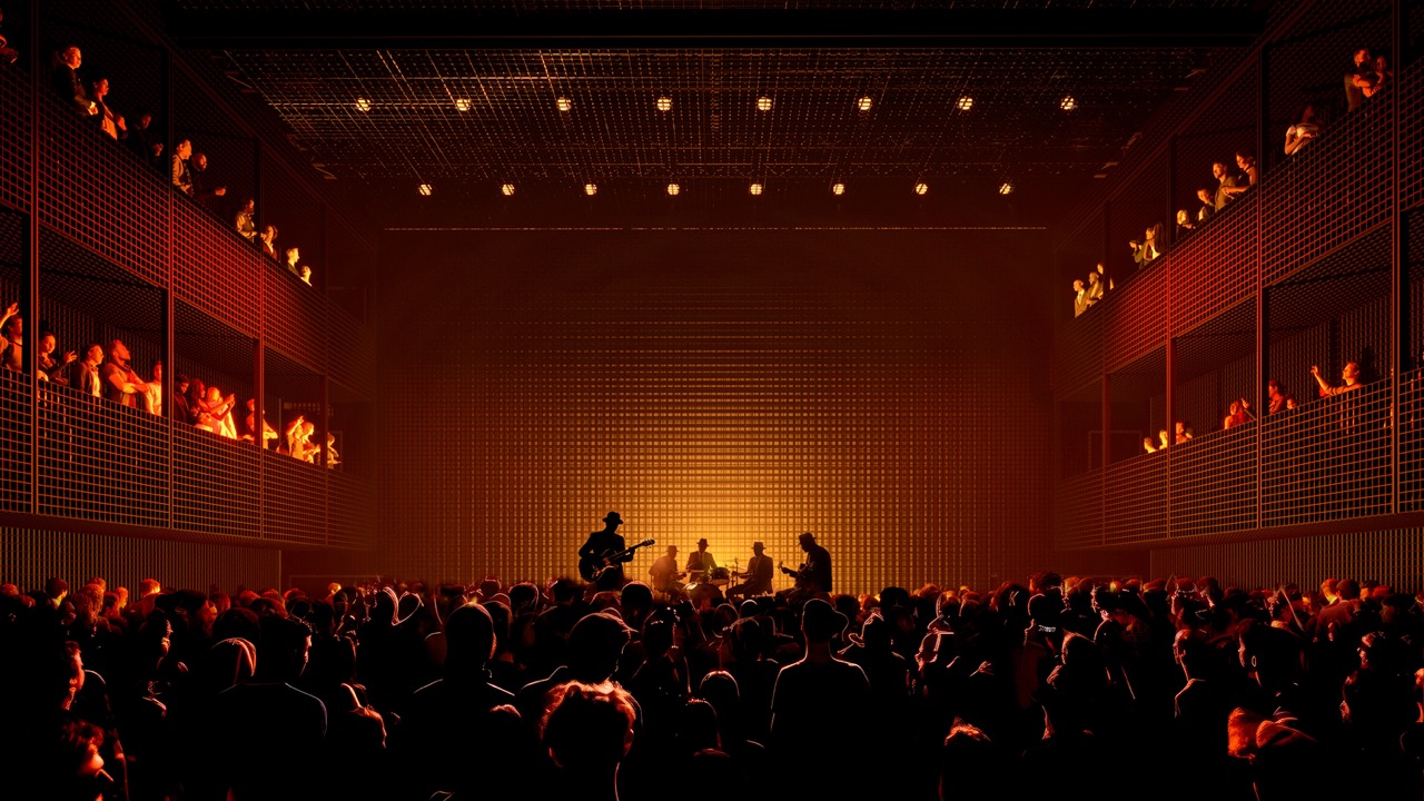 Multipurpose hall with band playing.