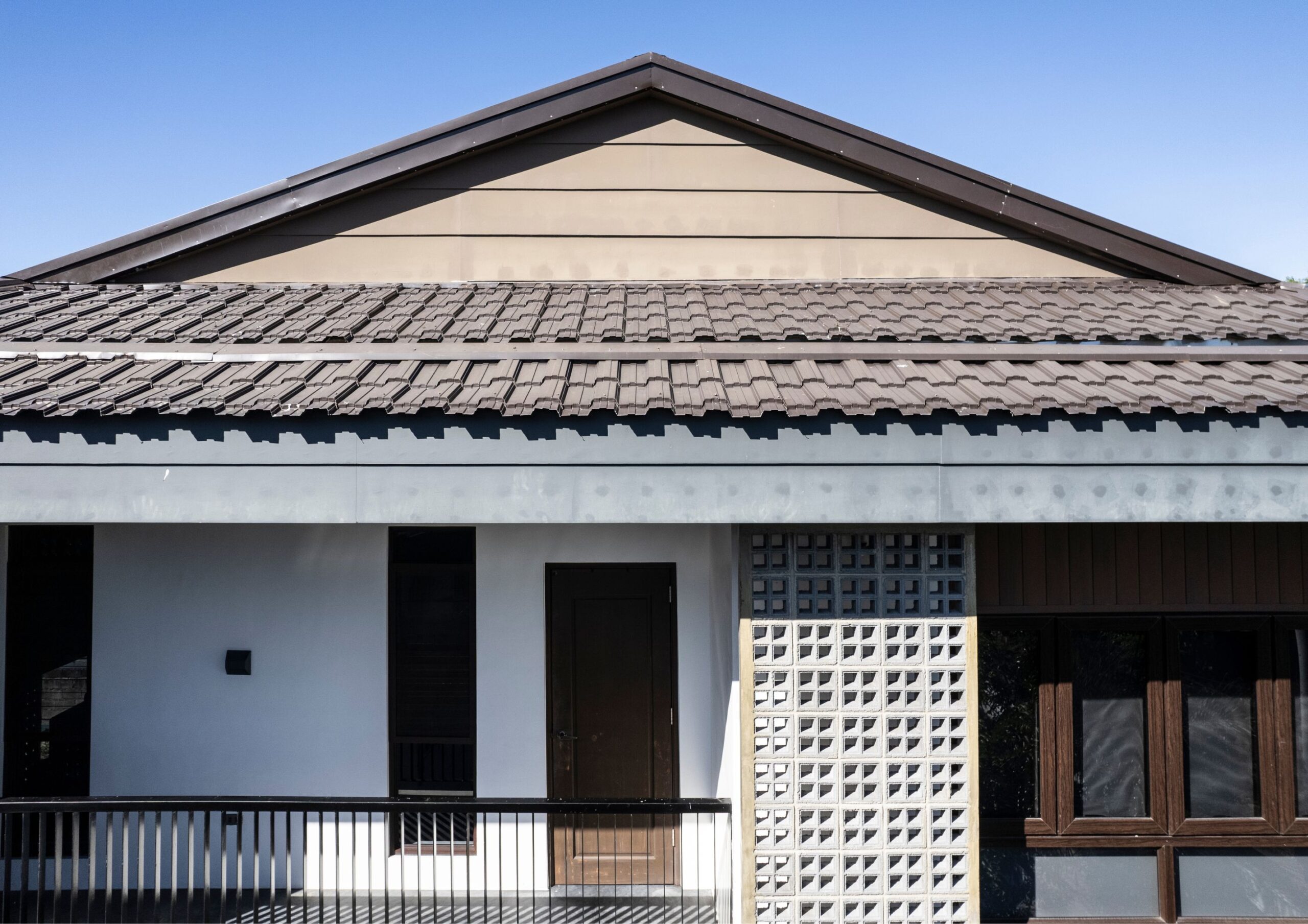 elevation of Tabing Bahay featuring details of its dutch roof and concrete screens.