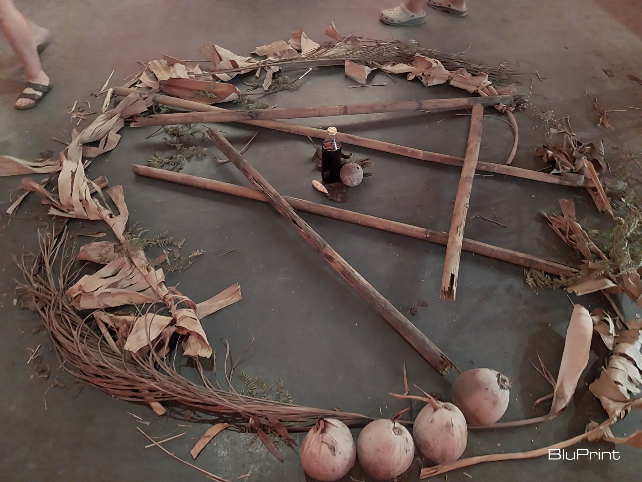 The pentagram on the floor of the exhibit. Photo by Elle Yap.