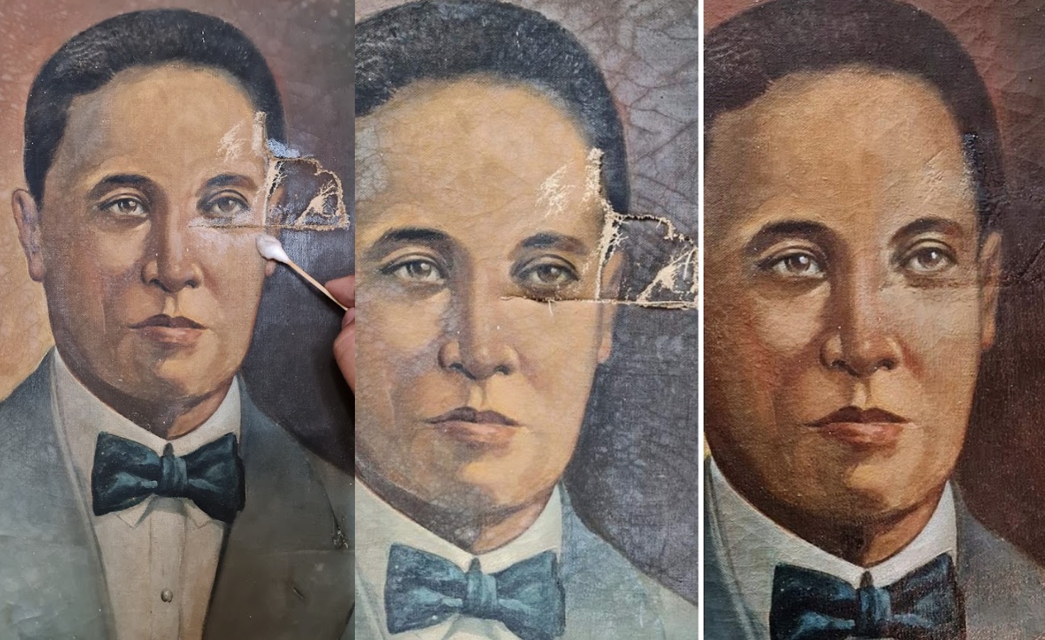 A portrait of Dr. Pio Valenzuela being restored.
