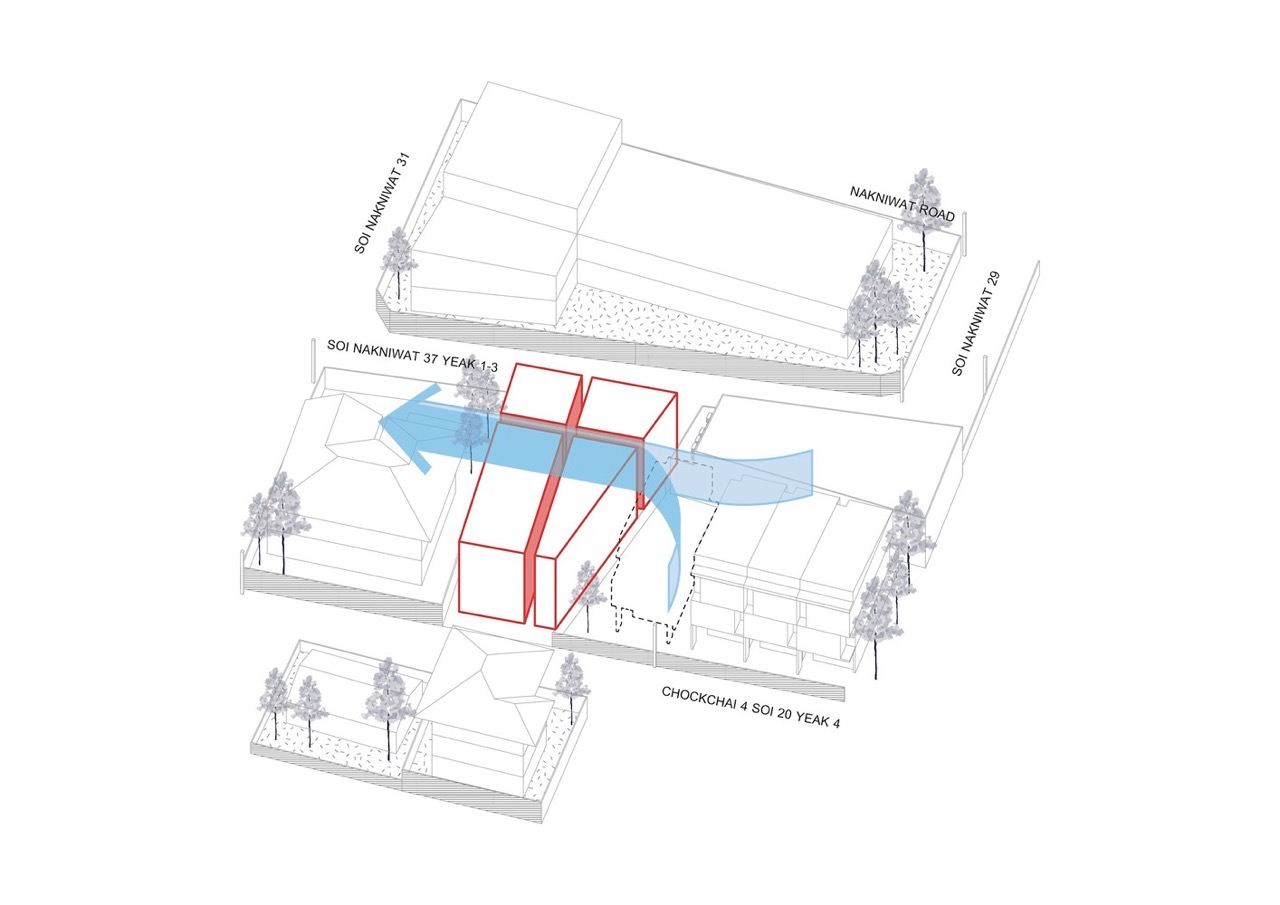 Illustration of wind movement for  Warmblack House. 