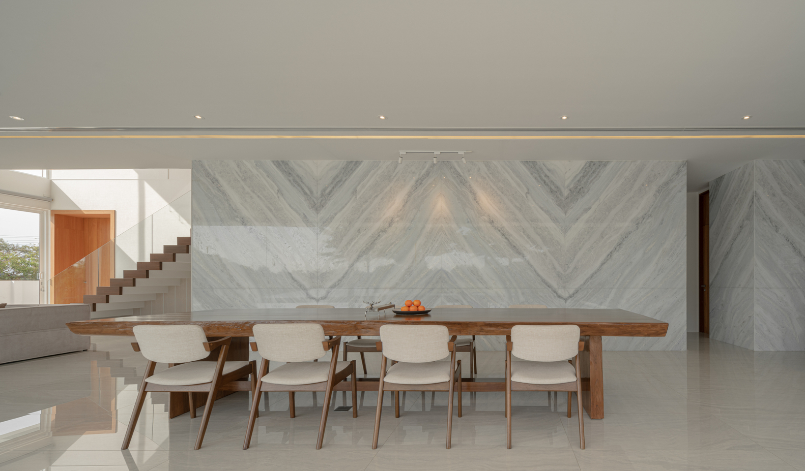 Dining room interiors of Sunset House in Thailand. Photos by DOF Sky|Ground.