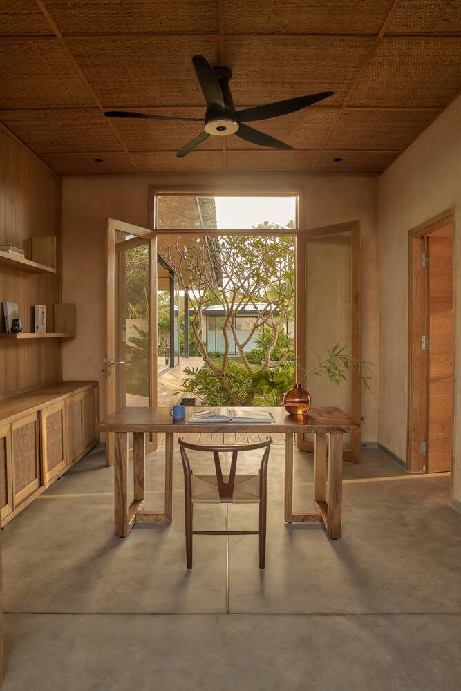 Office table facing garden.