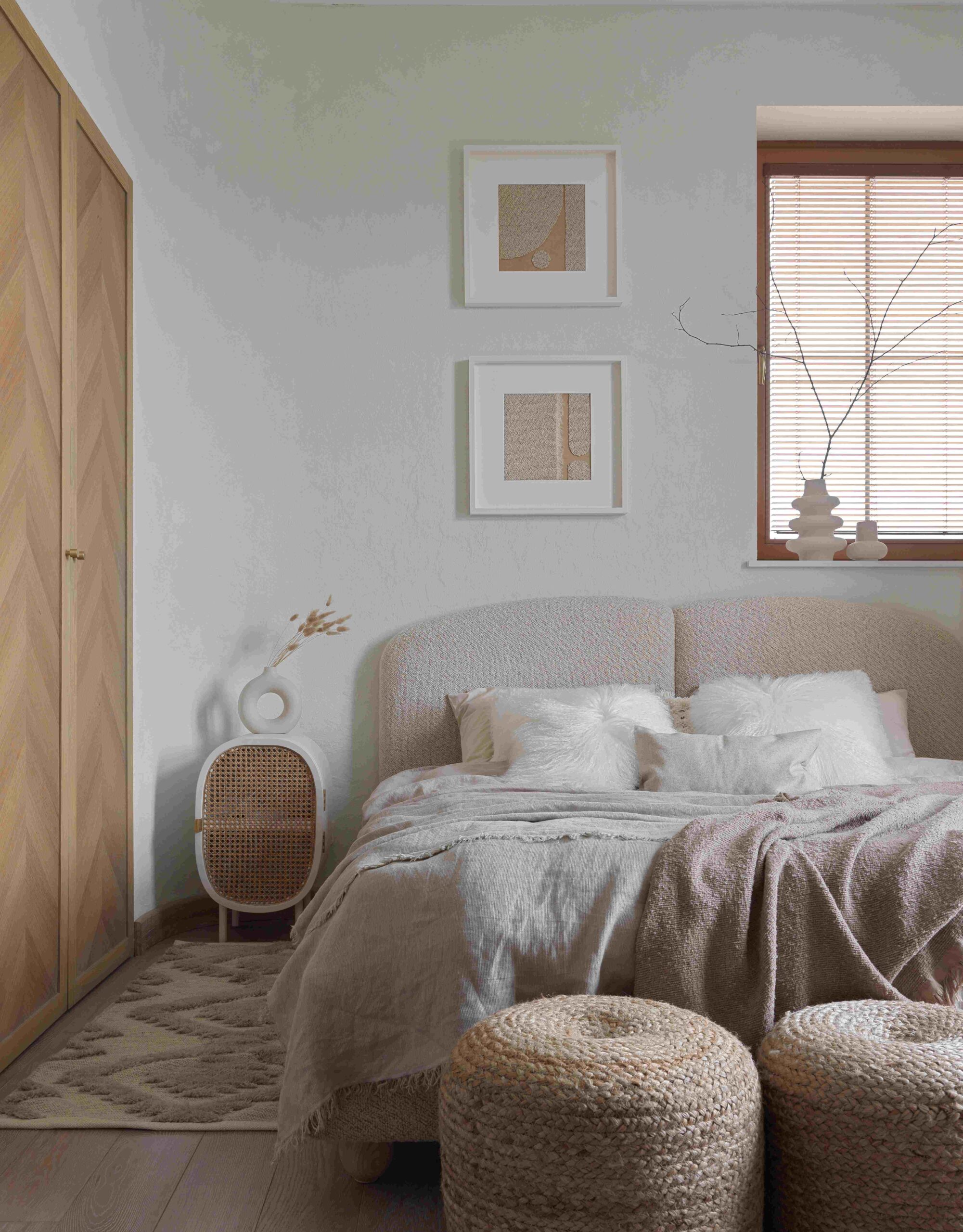 Pestovo House bedroom with boho chic interior design.