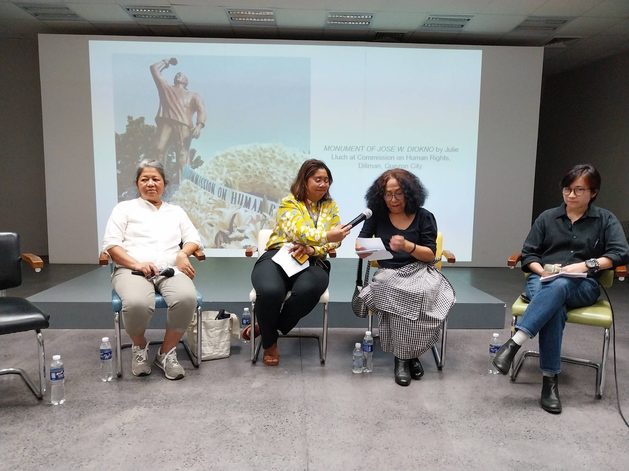 (from left) Maria Cruz, Kristine Michelle Santos. Julie Lluch, and Lee Paje during "Gender and Creative Practices." Photo by Elle Yap.