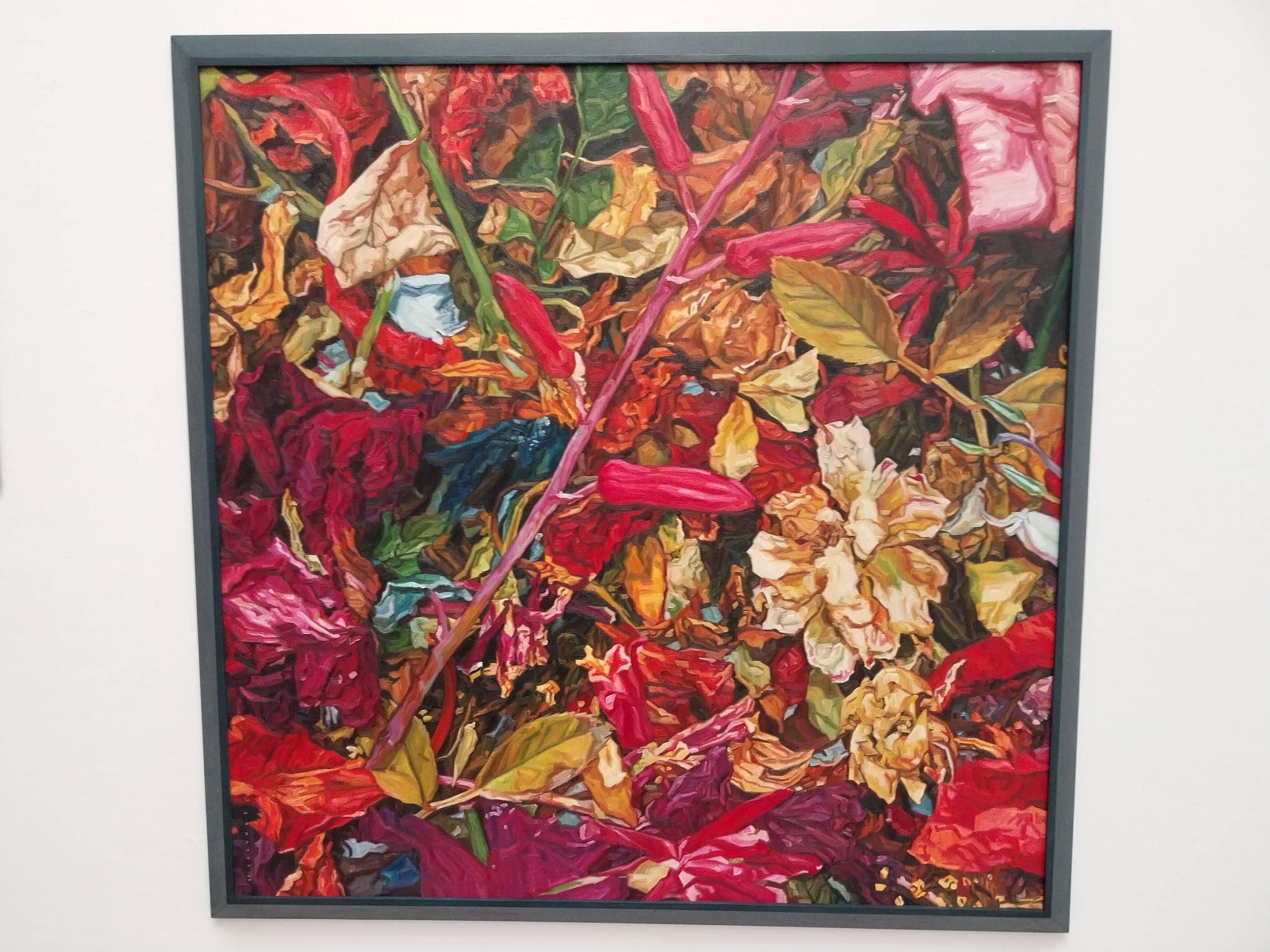 Close-up look at one of the paintings for  "Rituals of Recovery." Photo by Elle Yap.