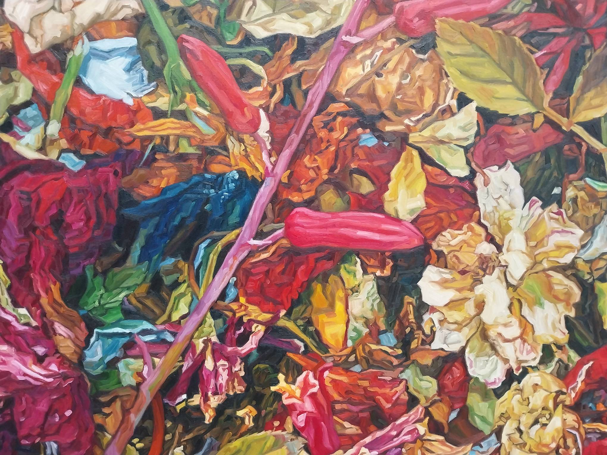 Close-up of one of the paintings for "Rituals of Recovery." Photo by Elle Yap.