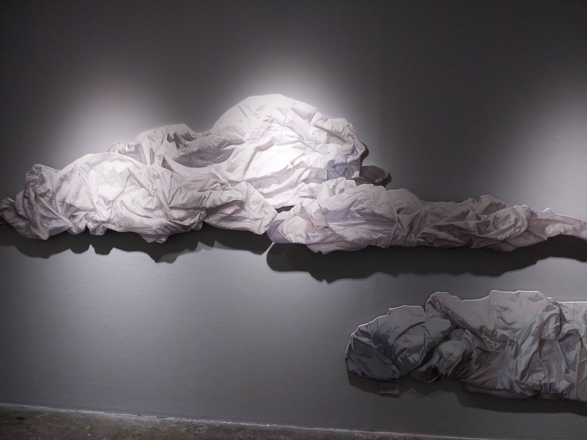 Two paintings for the exhibit. Photo by Elle Yap.