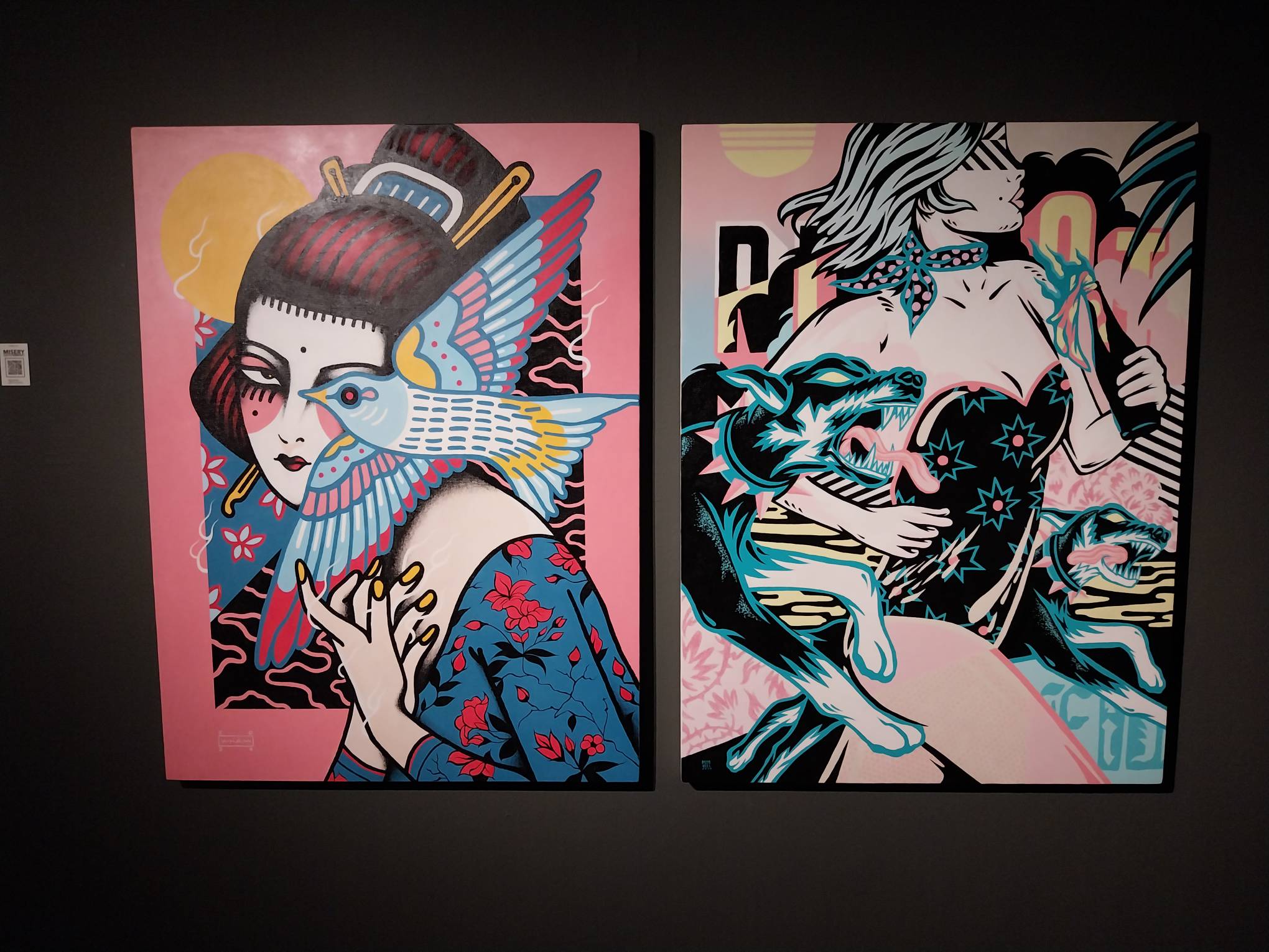 20240516_182515 - BluPrint Two paintings exhibited for"Misery Loves Company." Photo by Elle Yap.