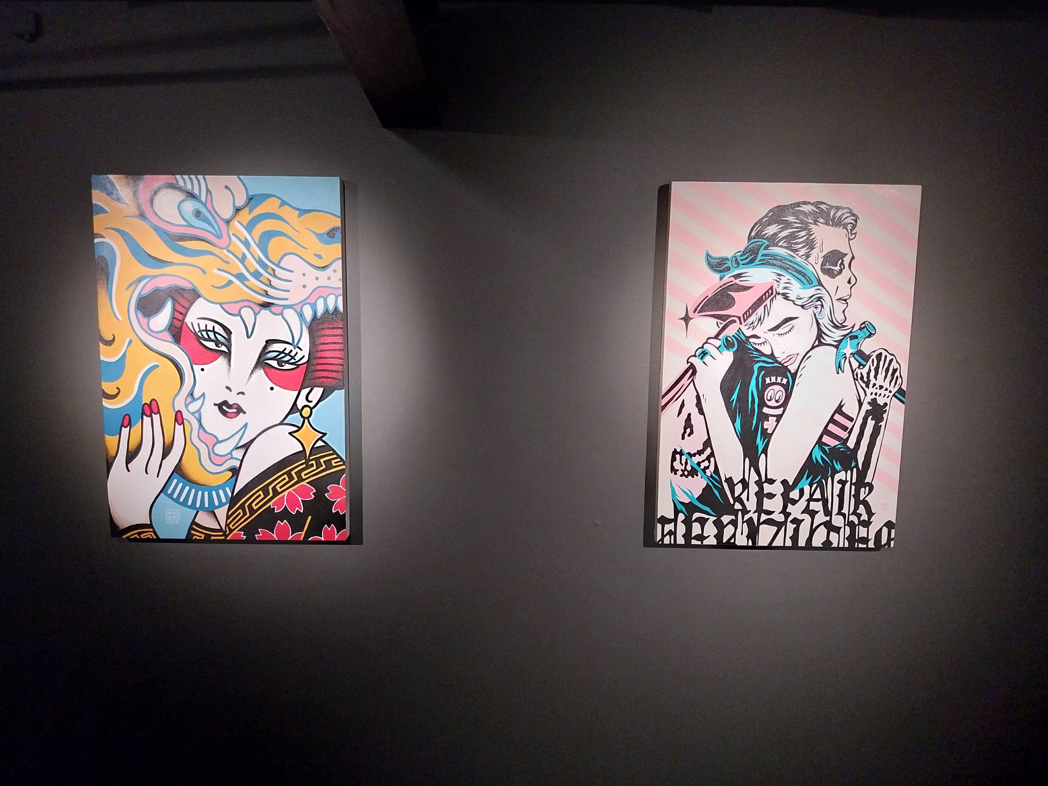 20240516_182541 - BluPrint Another pair of paintings exhibited for"Misery Loves Company." Photo by Elle Yap.