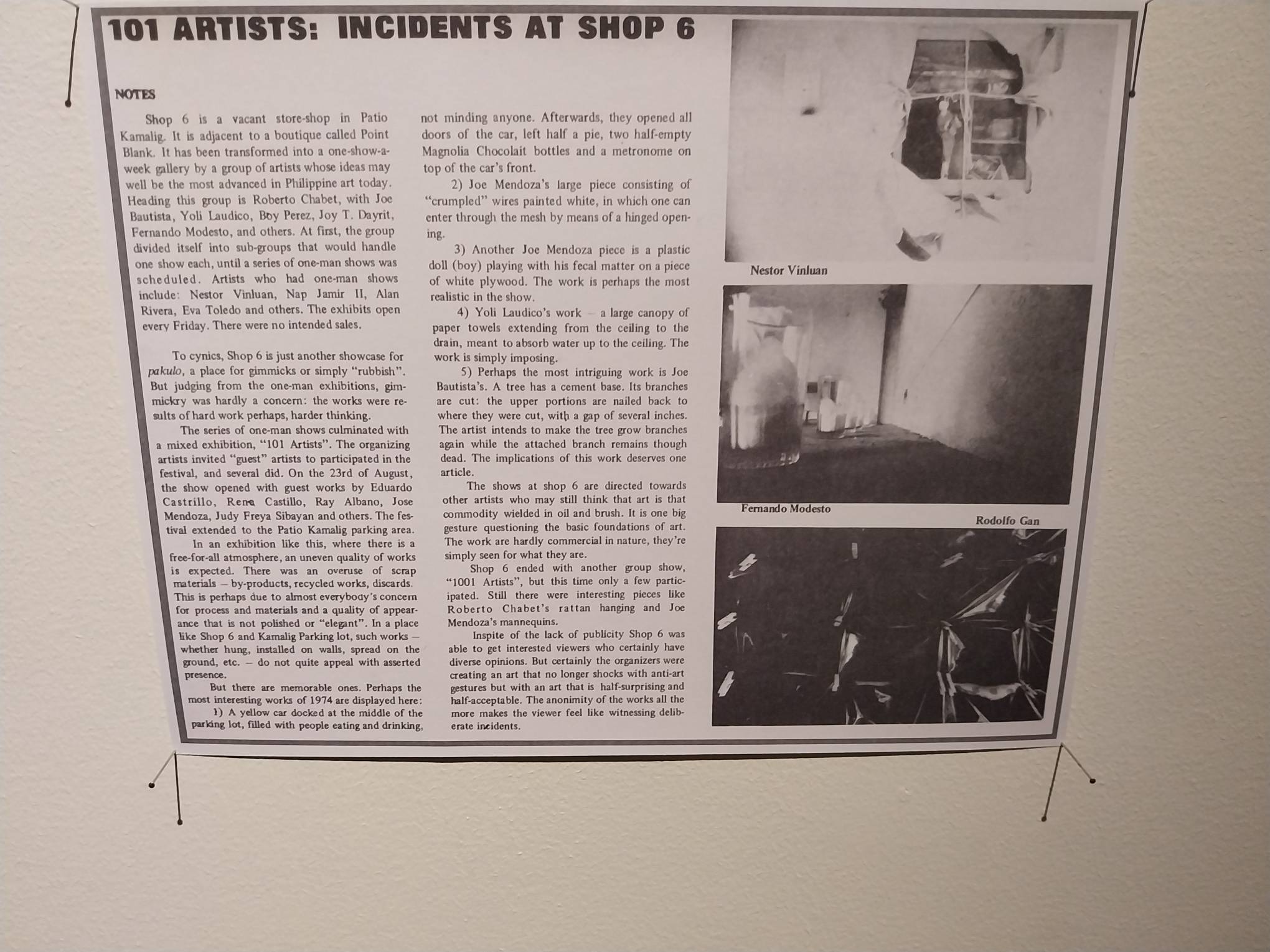 Newspaper clipping about the original "Untitled (Lemon Cake)" work, shown for "Running Backwards Into the Future." Photo by Elle Yap.