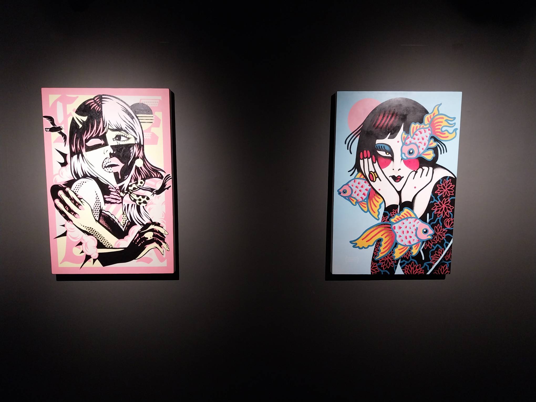 20240516_184610 - BluPrint Two paintings exhibited for"Misery Loves Company." Photo by Elle Yap.