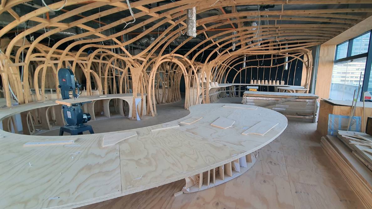 The Cave Office in construction. Photo provided by Javier Senosiain.